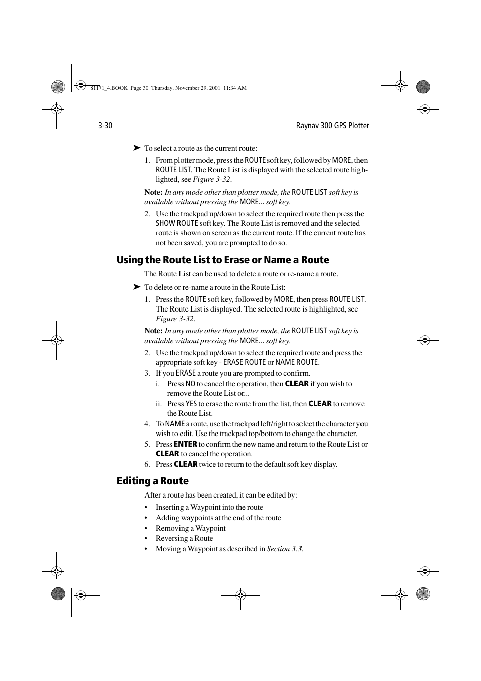 Using the route list to erase or name a route, Editing a route | Raymarine GPS Plotter User Manual | Page 59 / 131