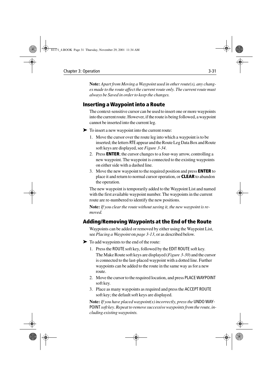 Inserting a waypoint into a route, Adding/removing waypoints at the end of the route | Raymarine GPS Plotter User Manual | Page 60 / 131