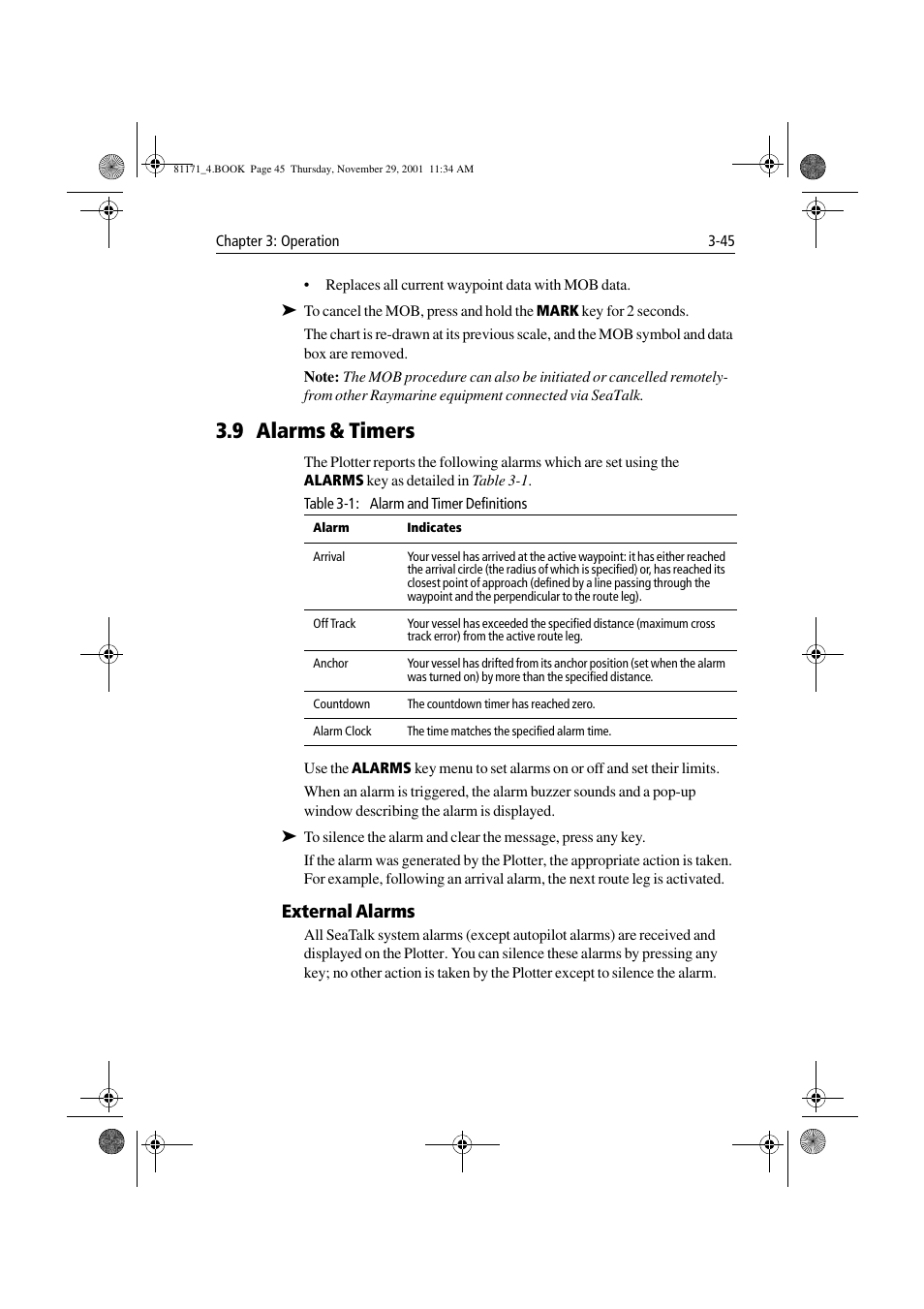 9 alarms & timers, External alarms, 9 alarms & timers -45 | 9 alarms & timers | Raymarine GPS Plotter User Manual | Page 74 / 131