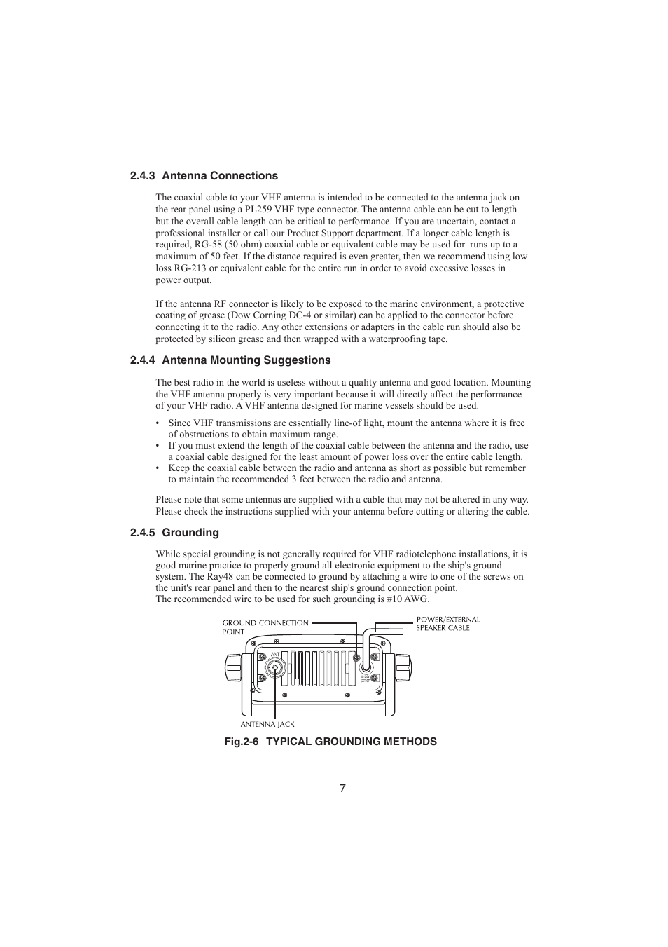 3 antenna connections, 4 antenna mounting suggestions, 5 grounding | Raymarine Ray48 User Manual | Page 12 / 42