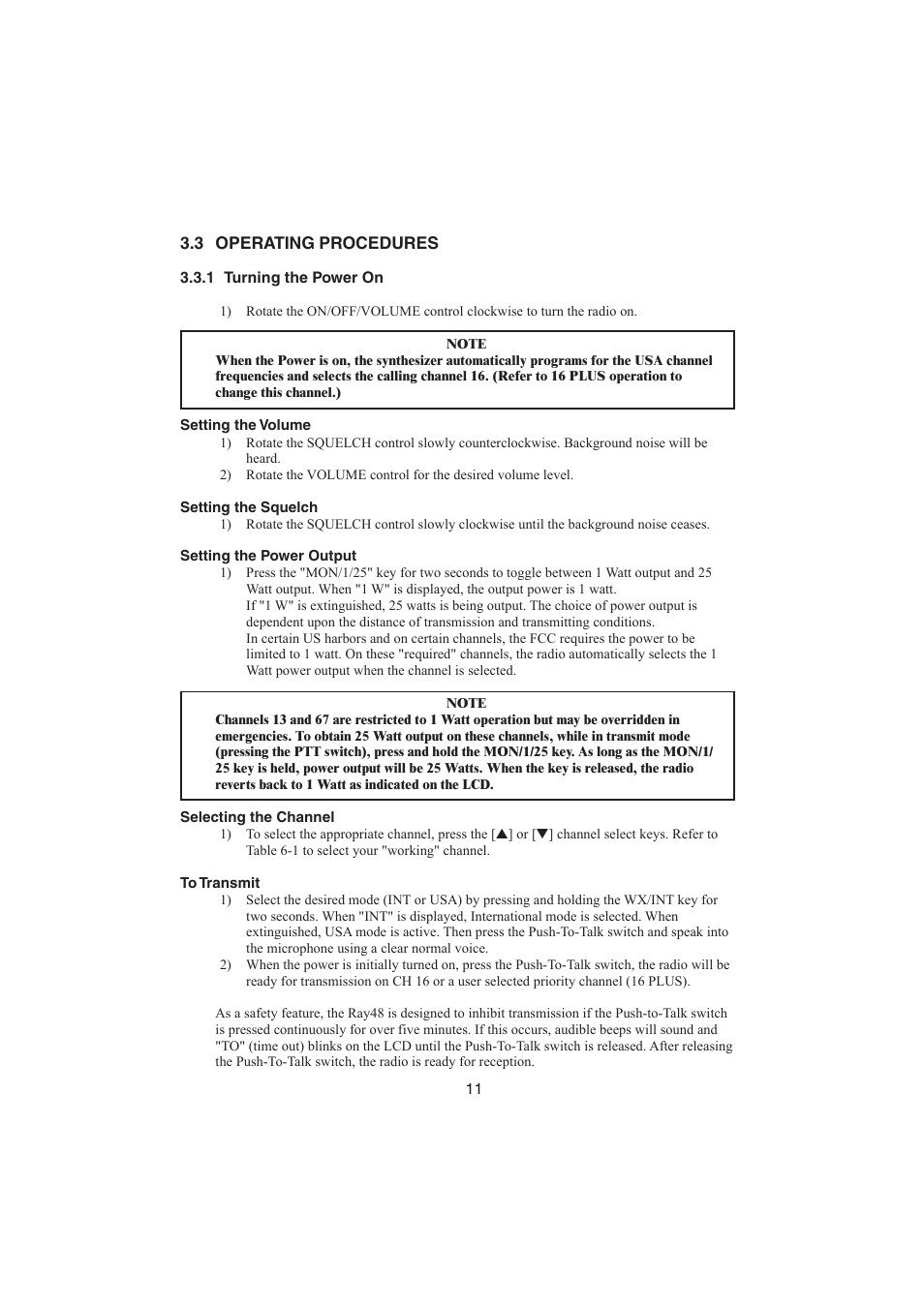 3 operating procedures, 1 turning the power on | Raymarine Ray48 User Manual | Page 16 / 42