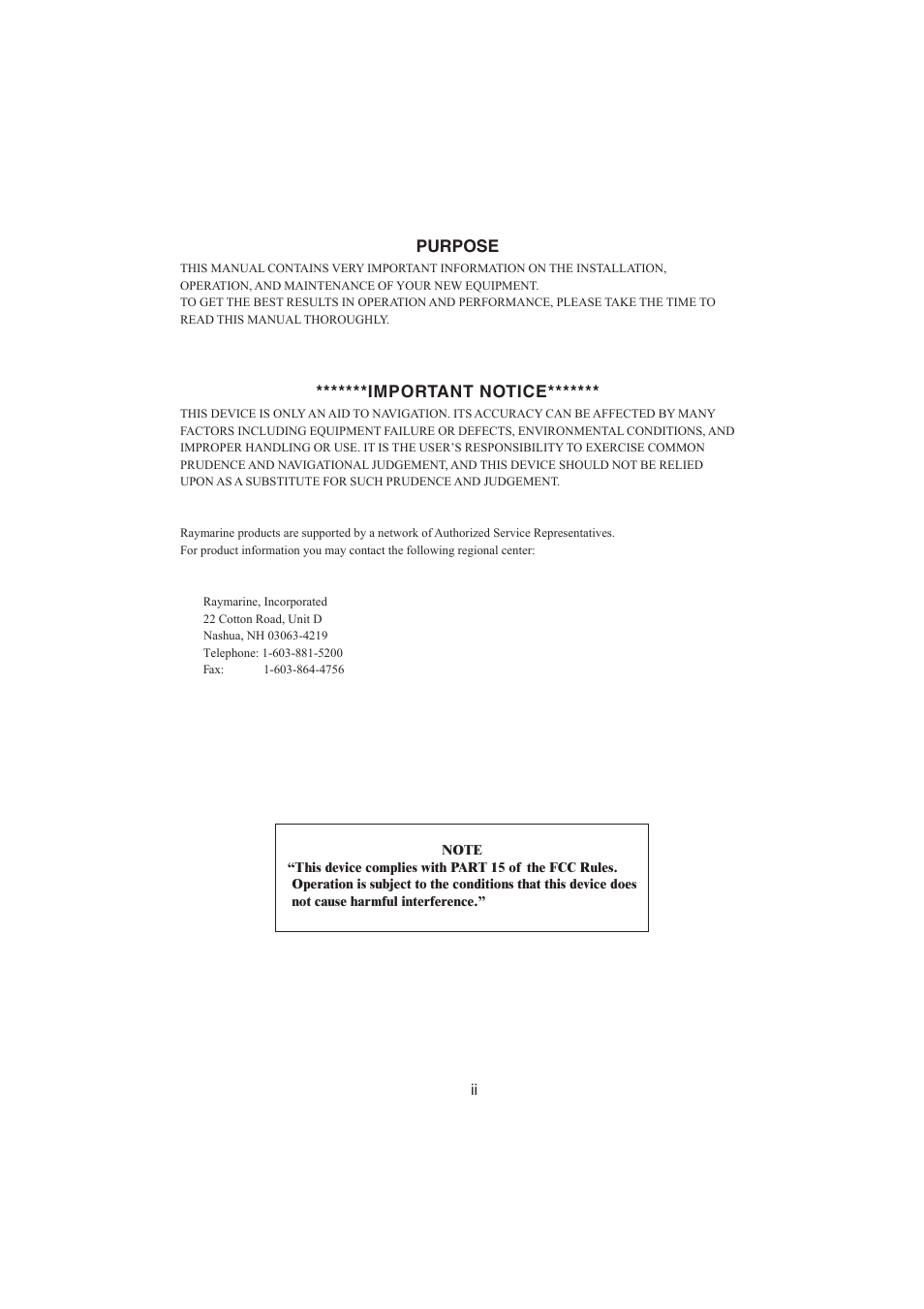 Purpose | Raymarine Ray48 User Manual | Page 2 / 42