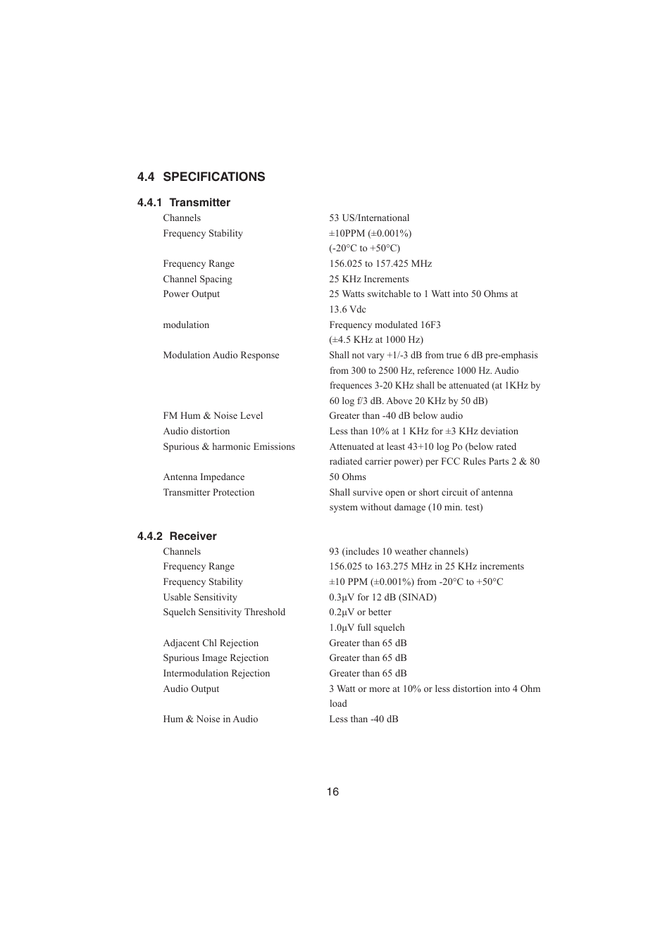 4 specifications, 1 transmitter, 2 receiver | Raymarine Ray48 User Manual | Page 21 / 42