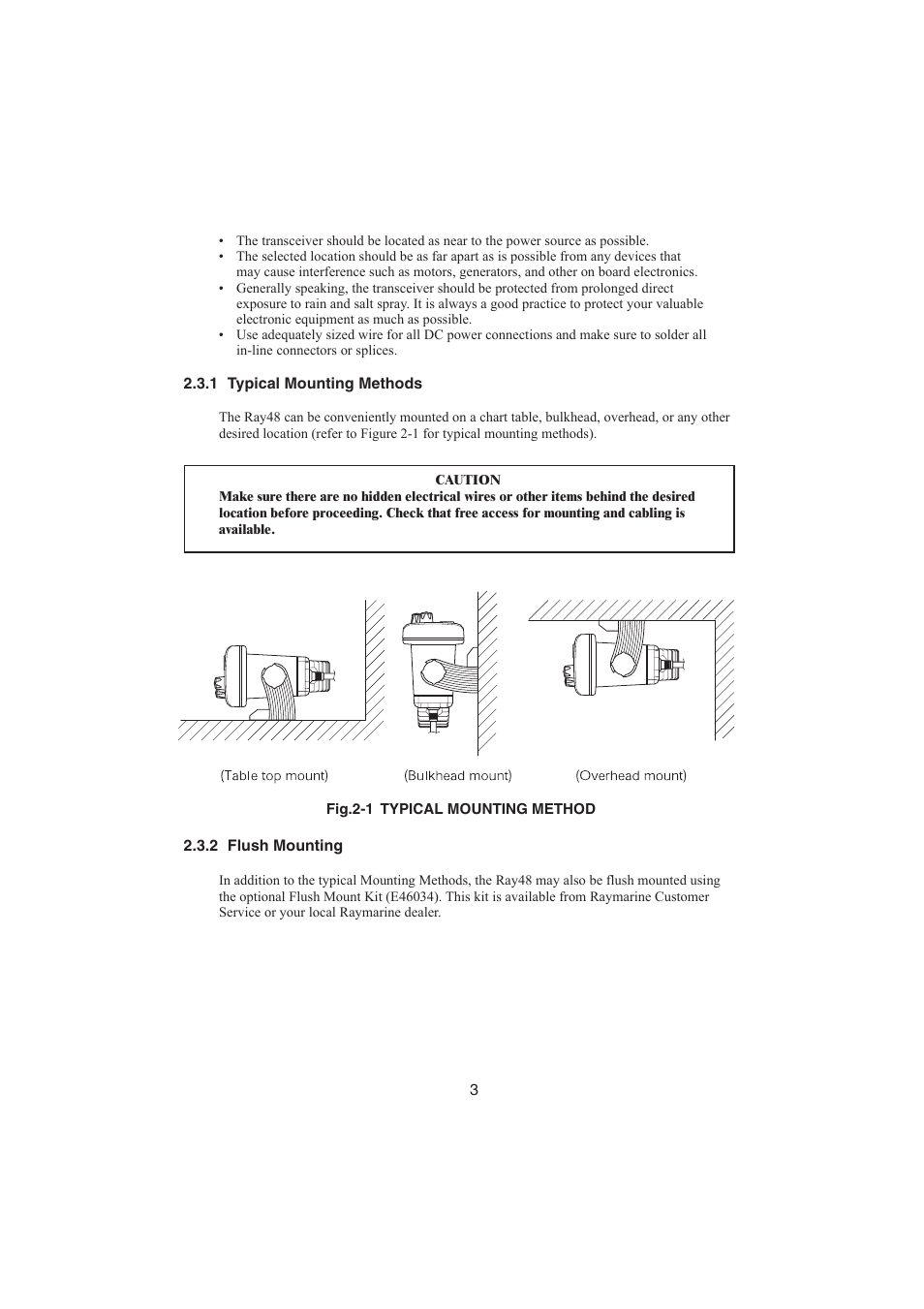 1 typical mounting methods, 2 flush mounting | Raymarine Ray48 User Manual | Page 8 / 42