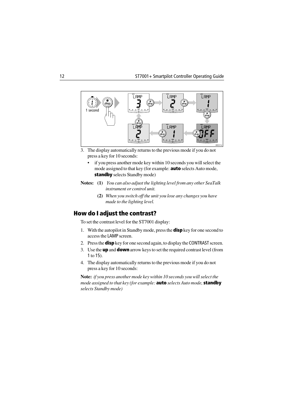 How do i adjust the contrast | Raymarine ST7001 User Manual | Page 18 / 48