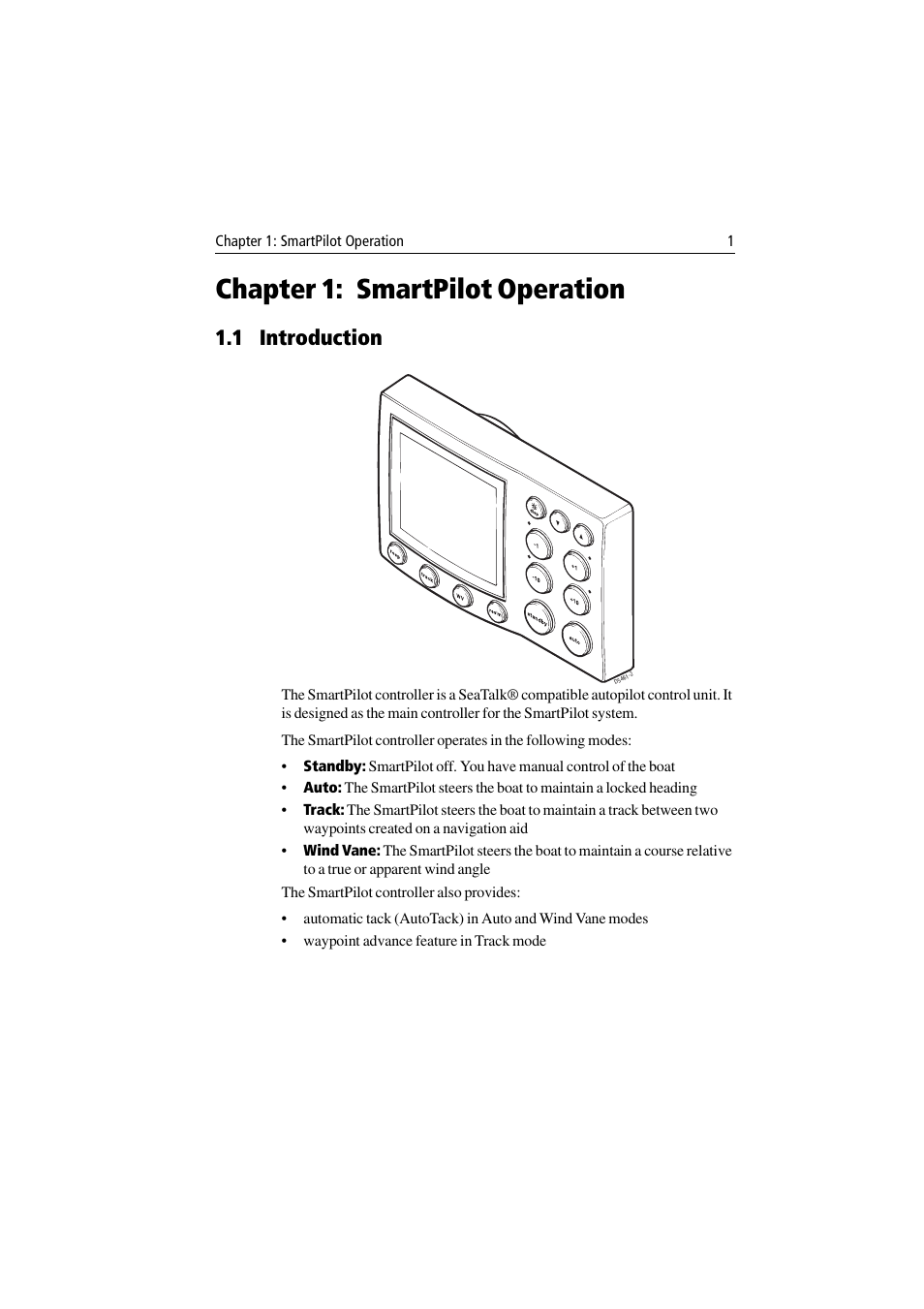 Chapter 1: smartpilot operation, 1 introduction | Raymarine ST7001 User Manual | Page 7 / 48