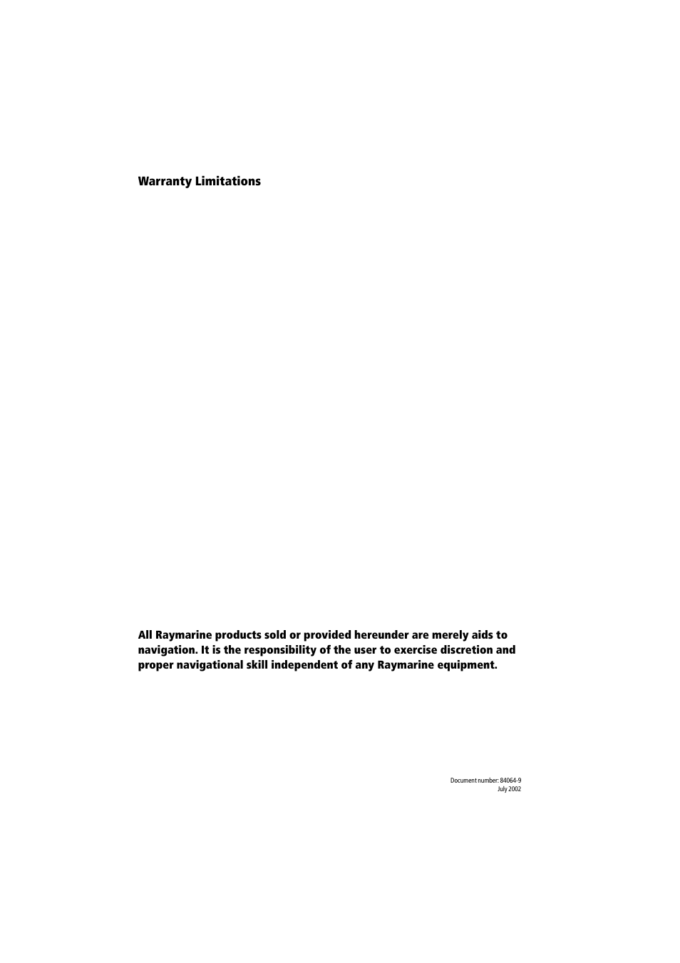 Warranty limitations | Raymarine 300 User Manual | Page 134 / 136