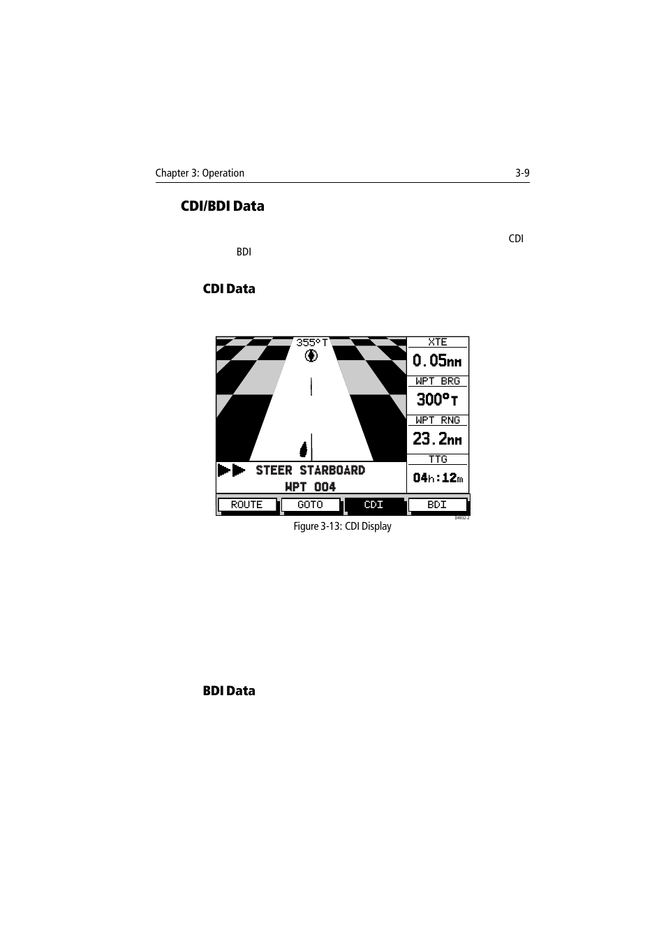 Cdi/bdi data, Cdi data, Bdi data | Raymarine 300 User Manual | Page 37 / 136