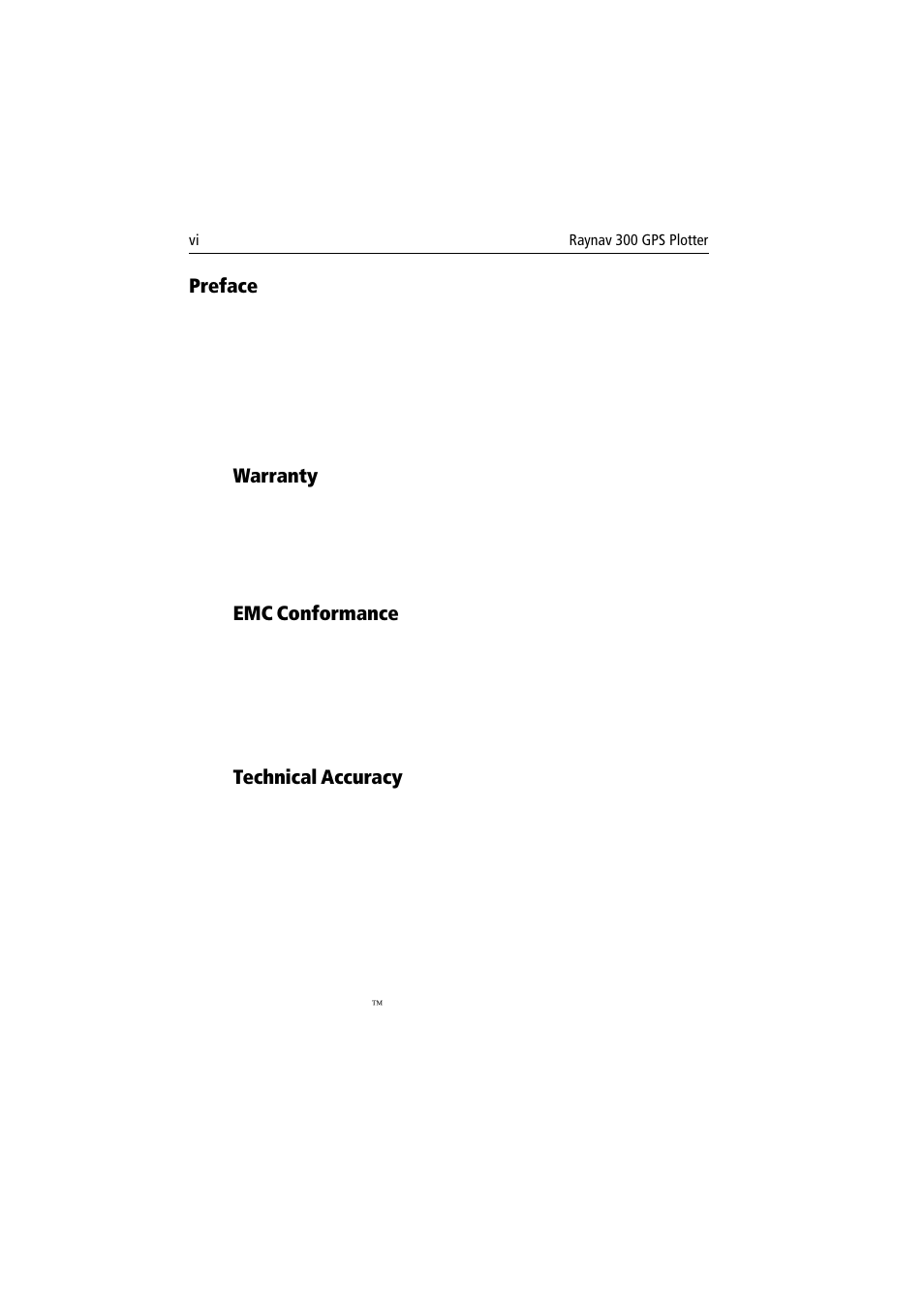 Preface, Warranty, Emc conformance | Technical accuracy | Raymarine 300 User Manual | Page 6 / 136