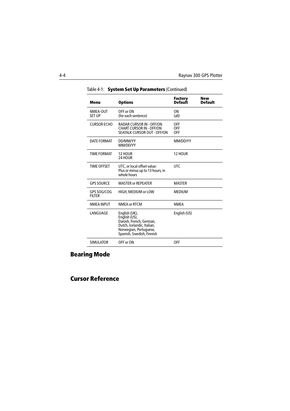 Bearing mode, Cursor reference | Raymarine 300 User Manual | Page 82 / 136