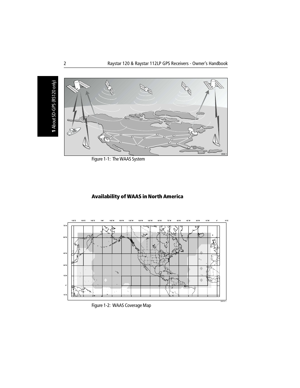 Availability of waas in north america, Figure 1-1 , th, Figure 1-2: waas coverage map | Raymarine Raystar 120 User Manual | Page 8 / 30