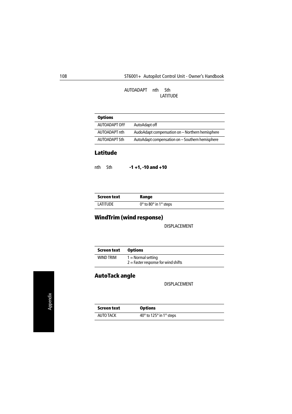 Latitude, Windtrim (wind response), Autotack angle | Raymarine autopilot User Manual | Page 121 / 137