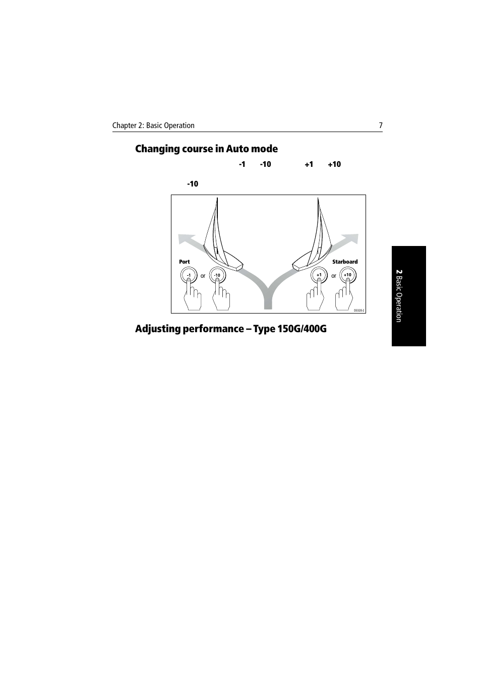 Changing course in auto mode, Adjusting performance – type 150g/400g | Raymarine autopilot User Manual | Page 20 / 137
