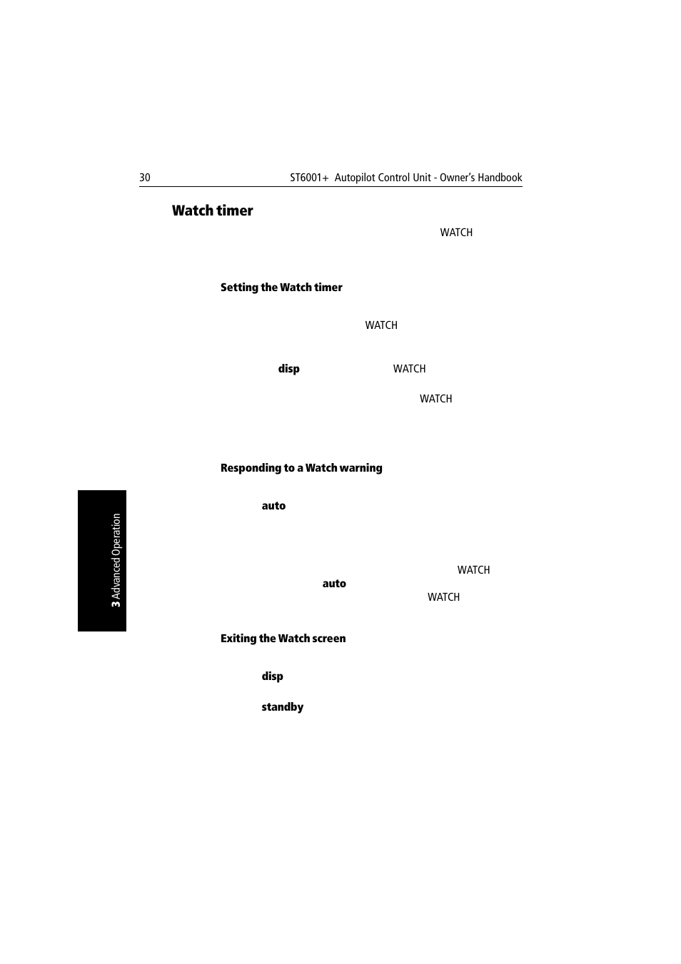 Watch timer, Setting the watch timer, Responding to a watch warning | Exiting the watch screen | Raymarine autopilot User Manual | Page 43 / 137