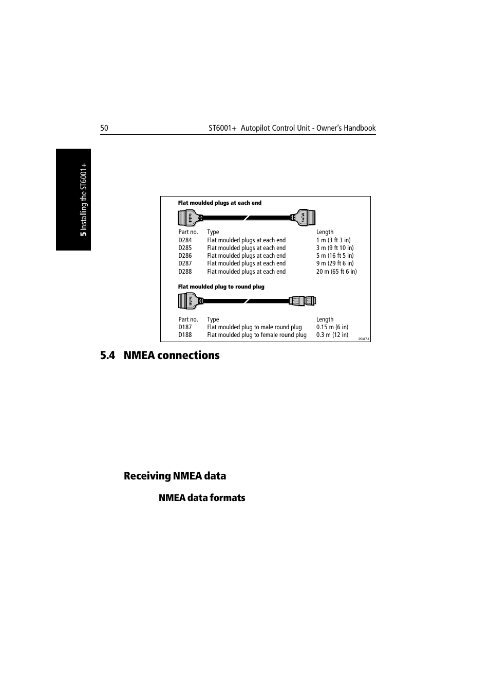 4 nmea connections, Receiving nmea data, Nmea data formats | Nmea connections | Raymarine autopilot User Manual | Page 63 / 137