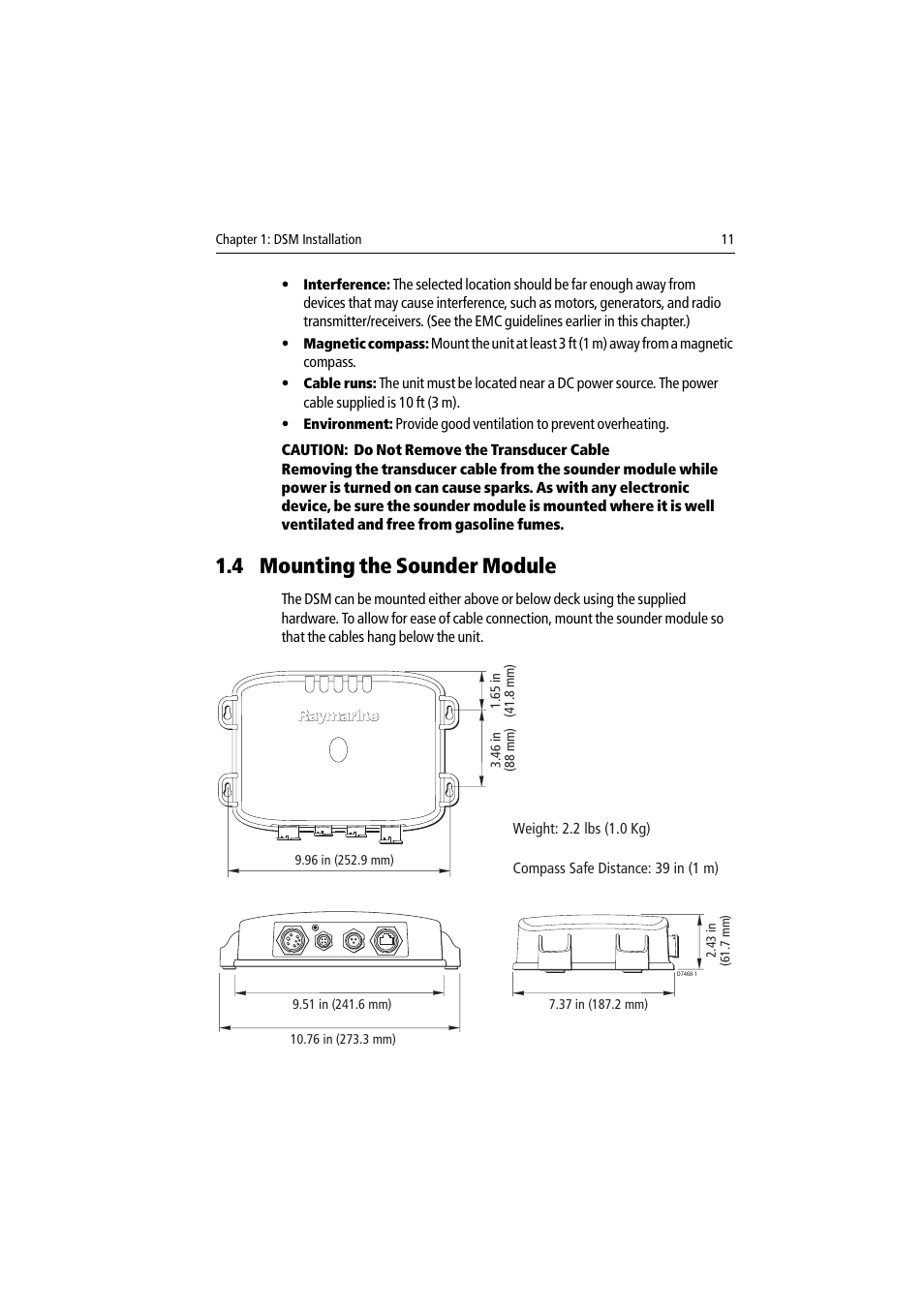 4 mounting the sounder module | Raymarine DSM30 User Manual | Page 11 / 34