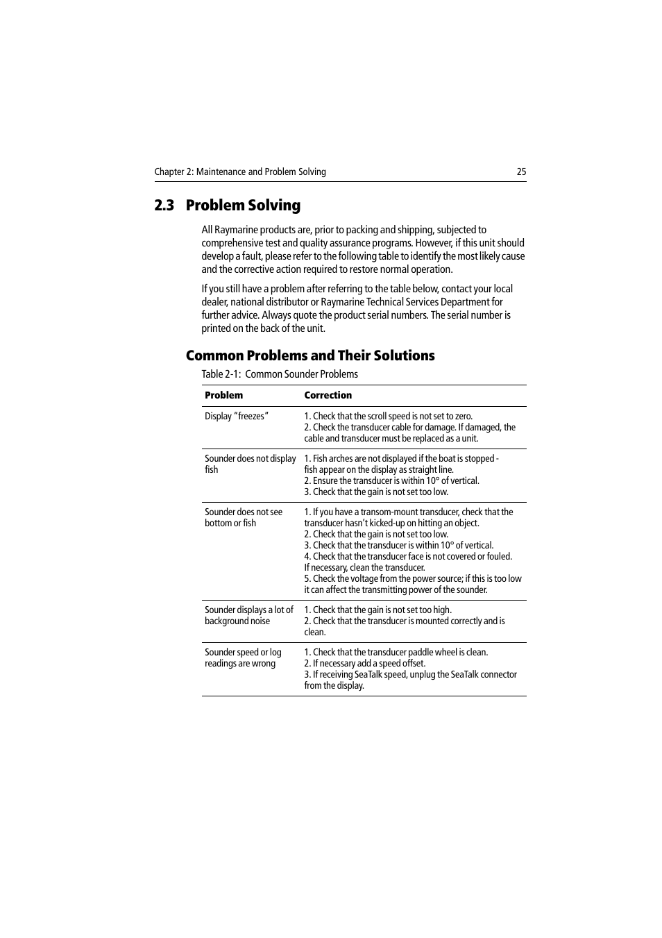 3 problem solving, Common problems and their solutions | Raymarine DSM30 User Manual | Page 25 / 34