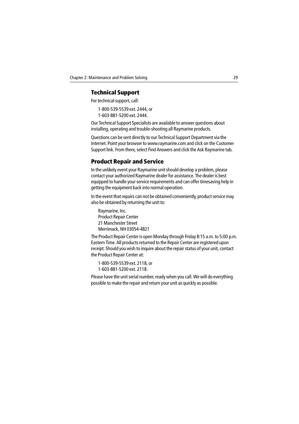 Technical support, Product repair and service, Technical support product repair and service | Raymarine DSM30 User Manual | Page 29 / 34