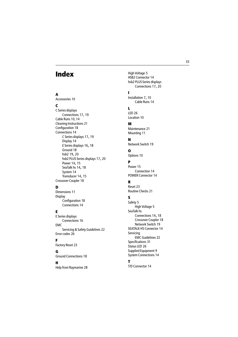 Index | Raymarine DSM30 User Manual | Page 33 / 34