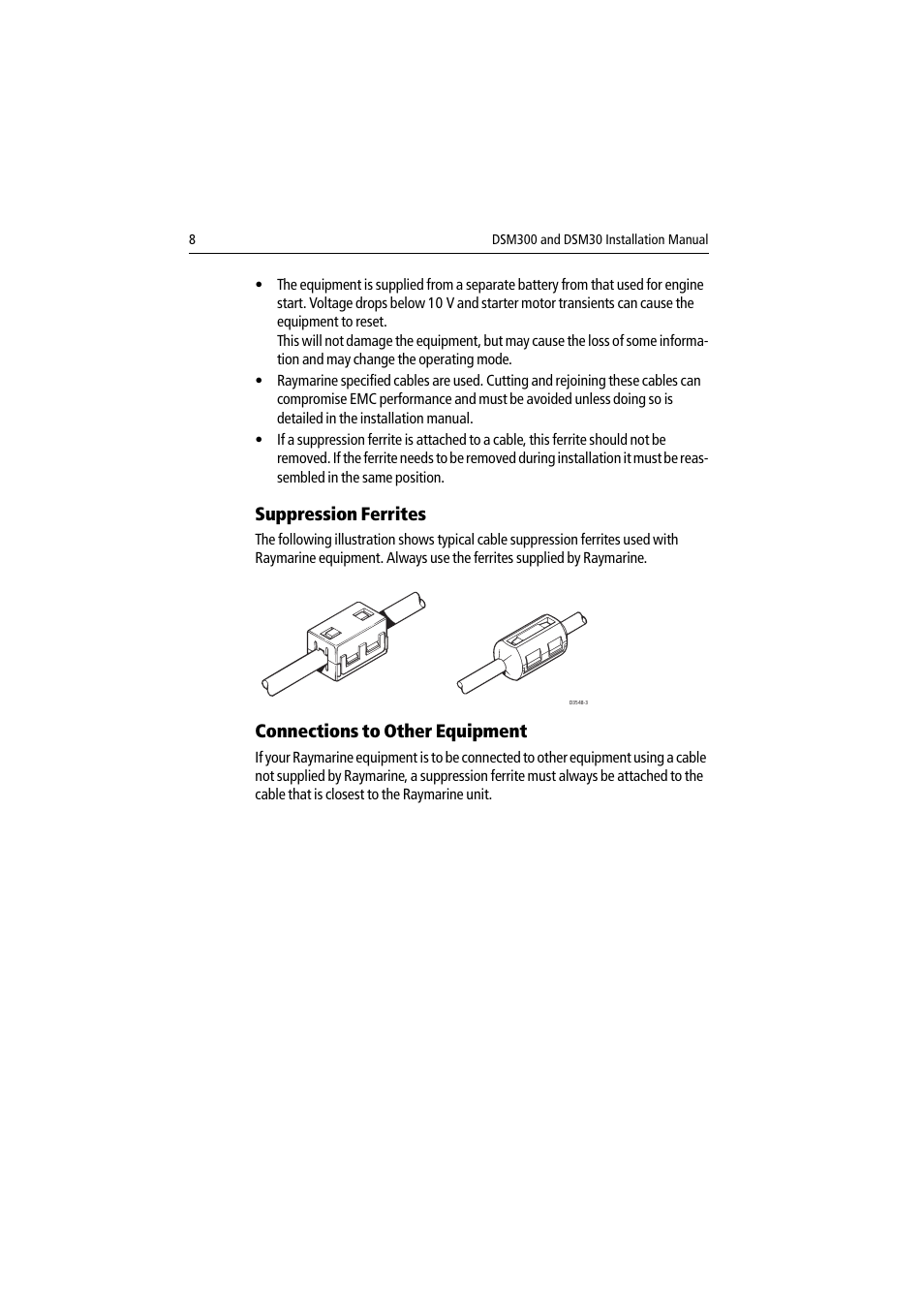 Suppression ferrites, Connections to other equipment | Raymarine DSM30 User Manual | Page 8 / 34