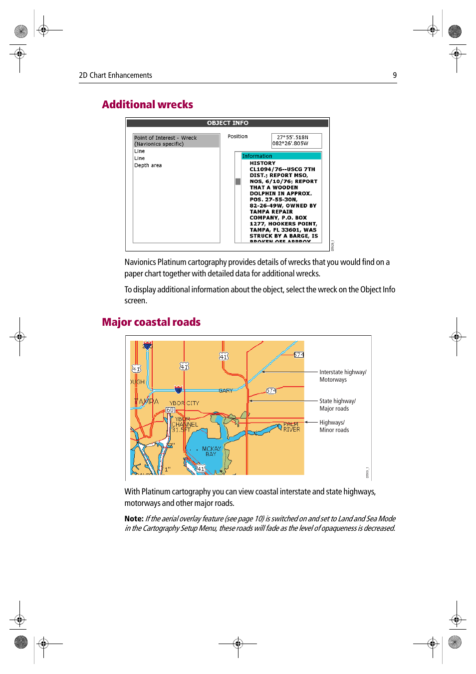 Additional wrecks, Major coastal roads | Raymarine Platinum Chart Card User Manual | Page 13 / 29