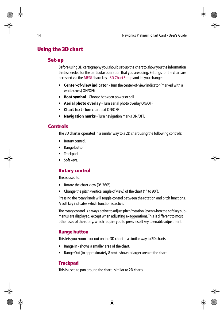 Using the 3d chart, Set-up, Controls | Raymarine Platinum Chart Card User Manual | Page 18 / 29