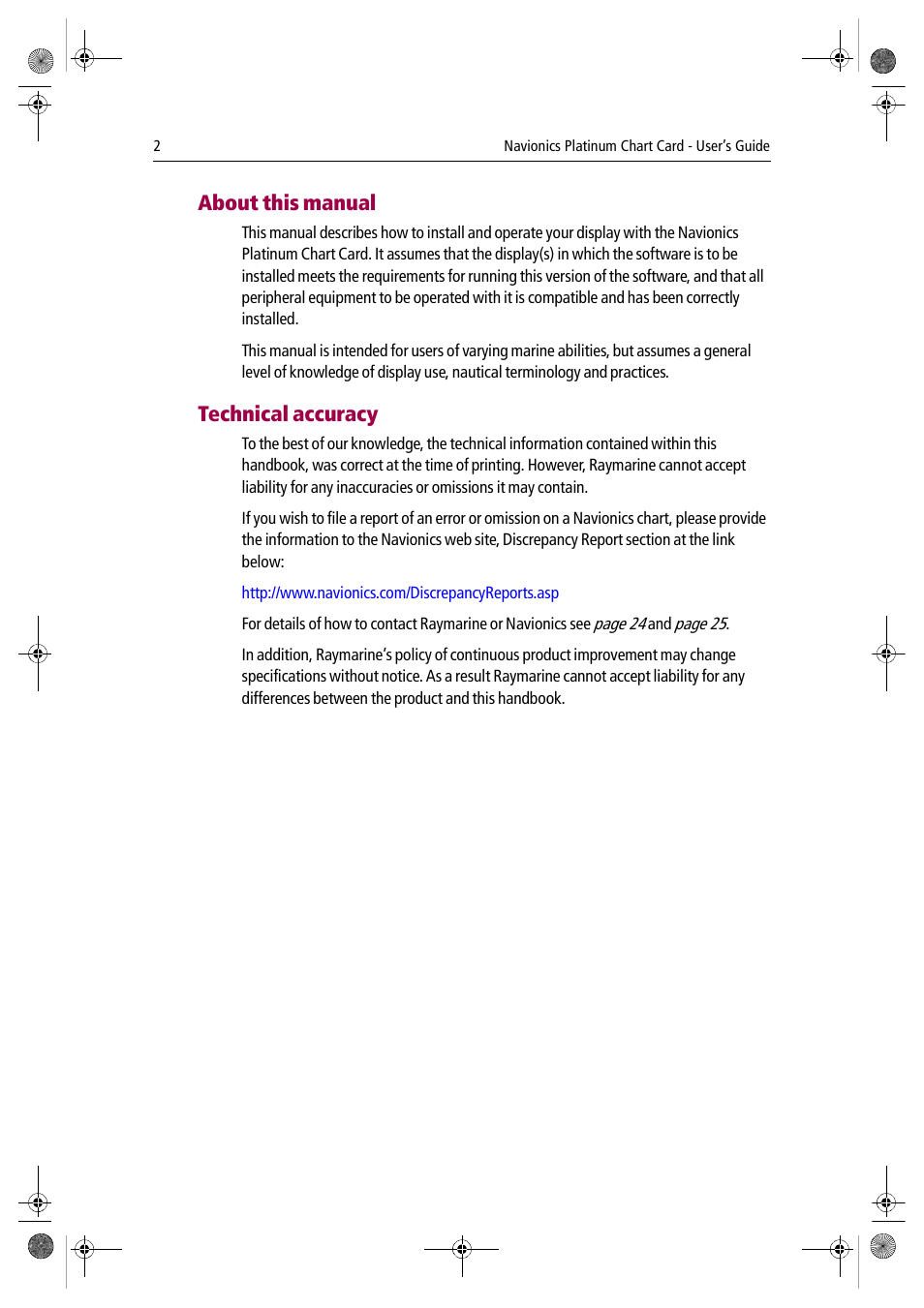About this manual, Technical accuracy | Raymarine Platinum Chart Card User Manual | Page 6 / 29