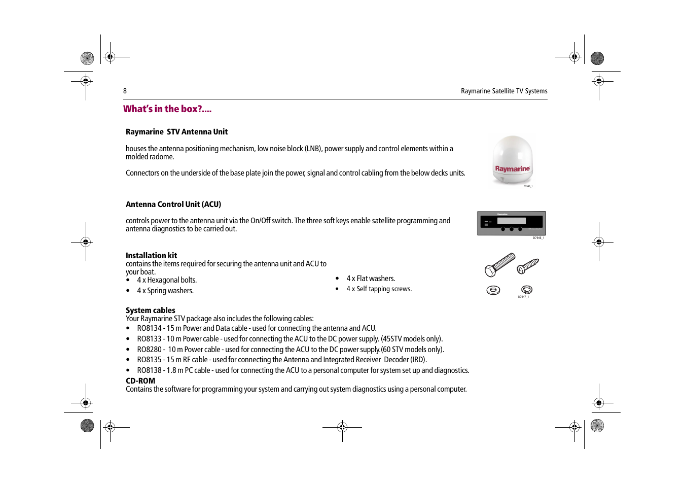 What’s in the box | Raymarine Satellite TV Systems User Manual | Page 12 / 78