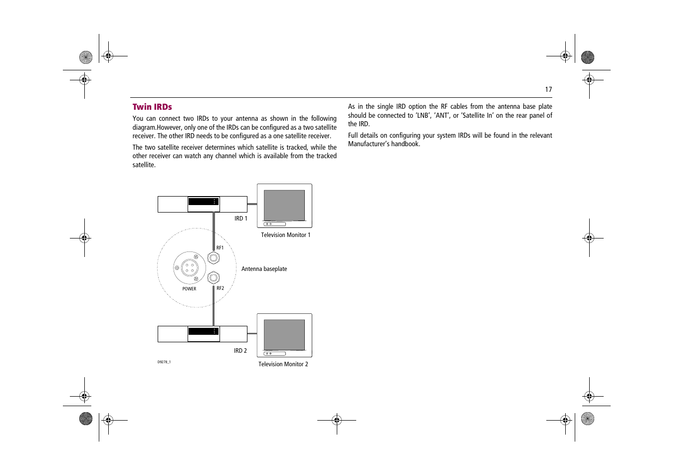 Twin irds | Raymarine Satellite TV Systems User Manual | Page 21 / 78