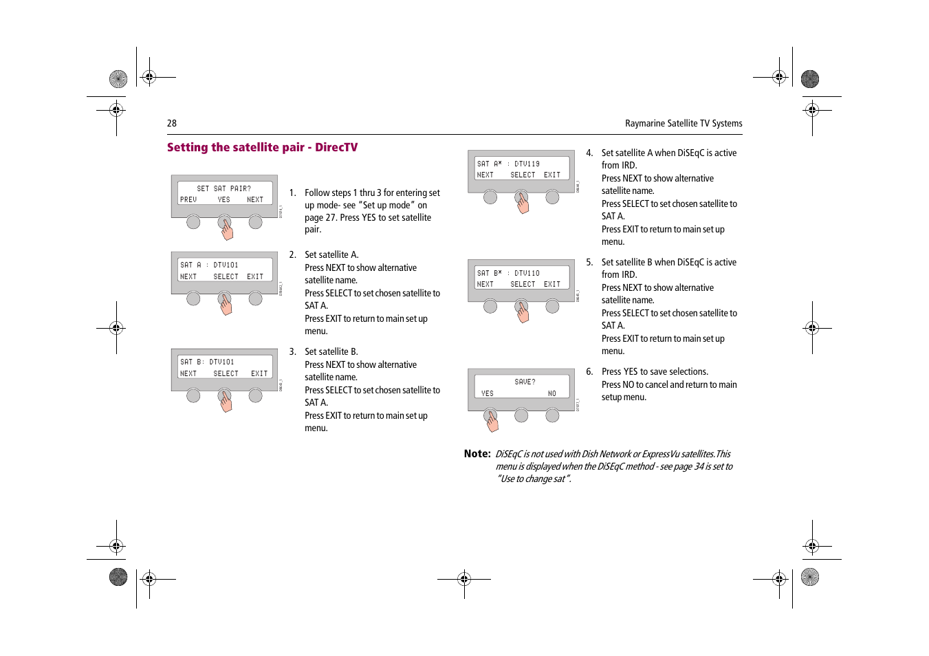 Setting the satellite pair - directv | Raymarine Satellite TV Systems User Manual | Page 32 / 78