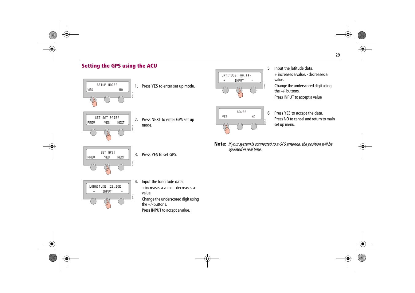 Setting the gps using the acu | Raymarine Satellite TV Systems User Manual | Page 33 / 78