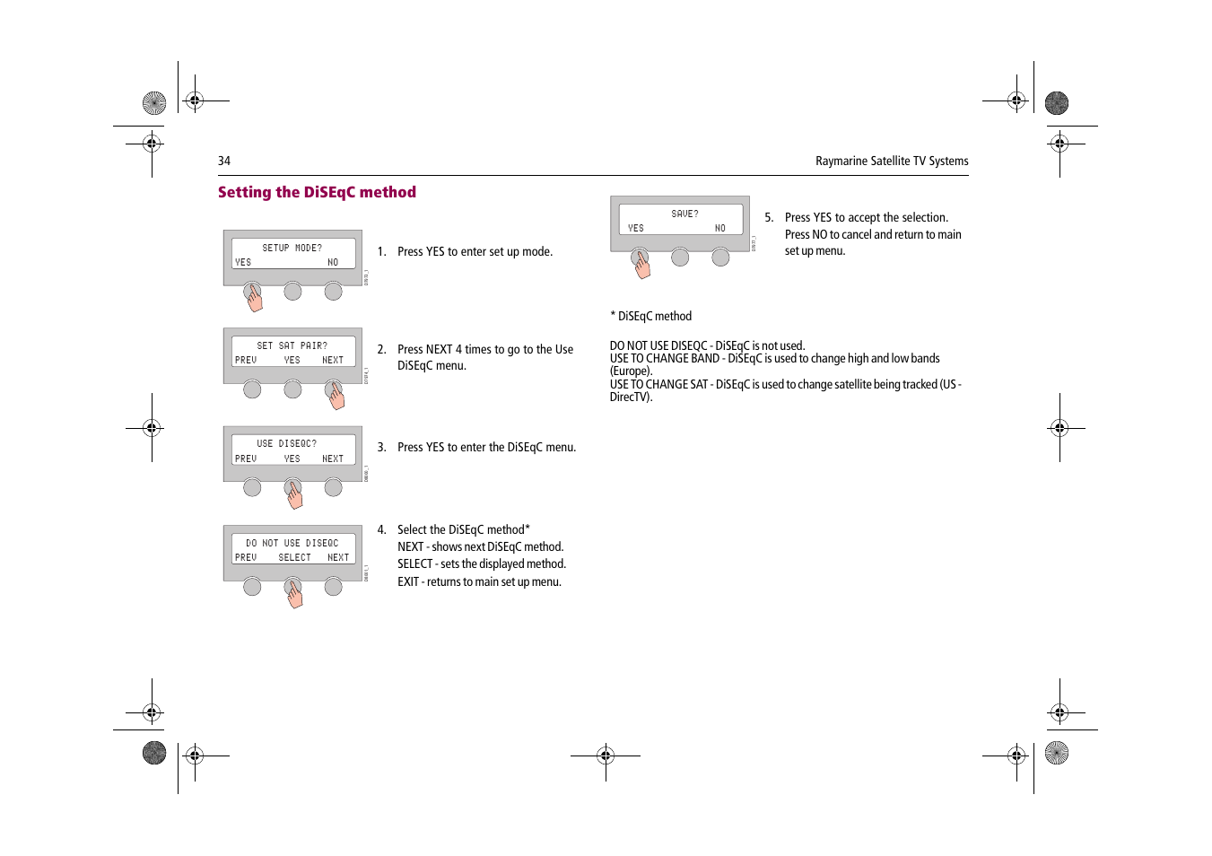 Setting the diseqc method | Raymarine Satellite TV Systems User Manual | Page 38 / 78