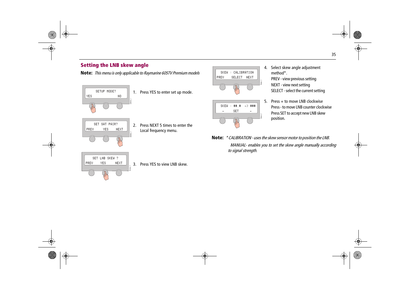 Setting the lnb skew angle | Raymarine Satellite TV Systems User Manual | Page 39 / 78
