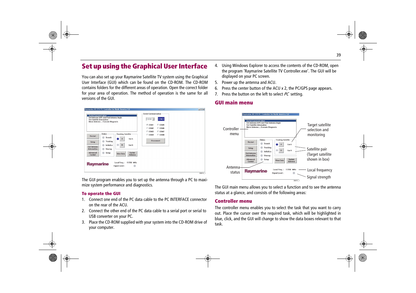Set up using the graphical user interface | Raymarine Satellite TV Systems User Manual | Page 43 / 78