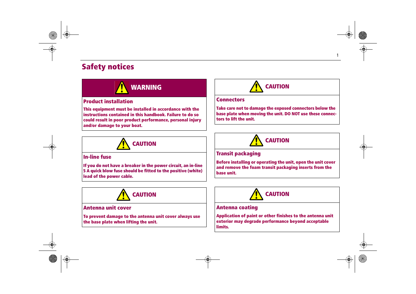 Safety notices, Warning, Caution | Raymarine Satellite TV Systems User Manual | Page 5 / 78