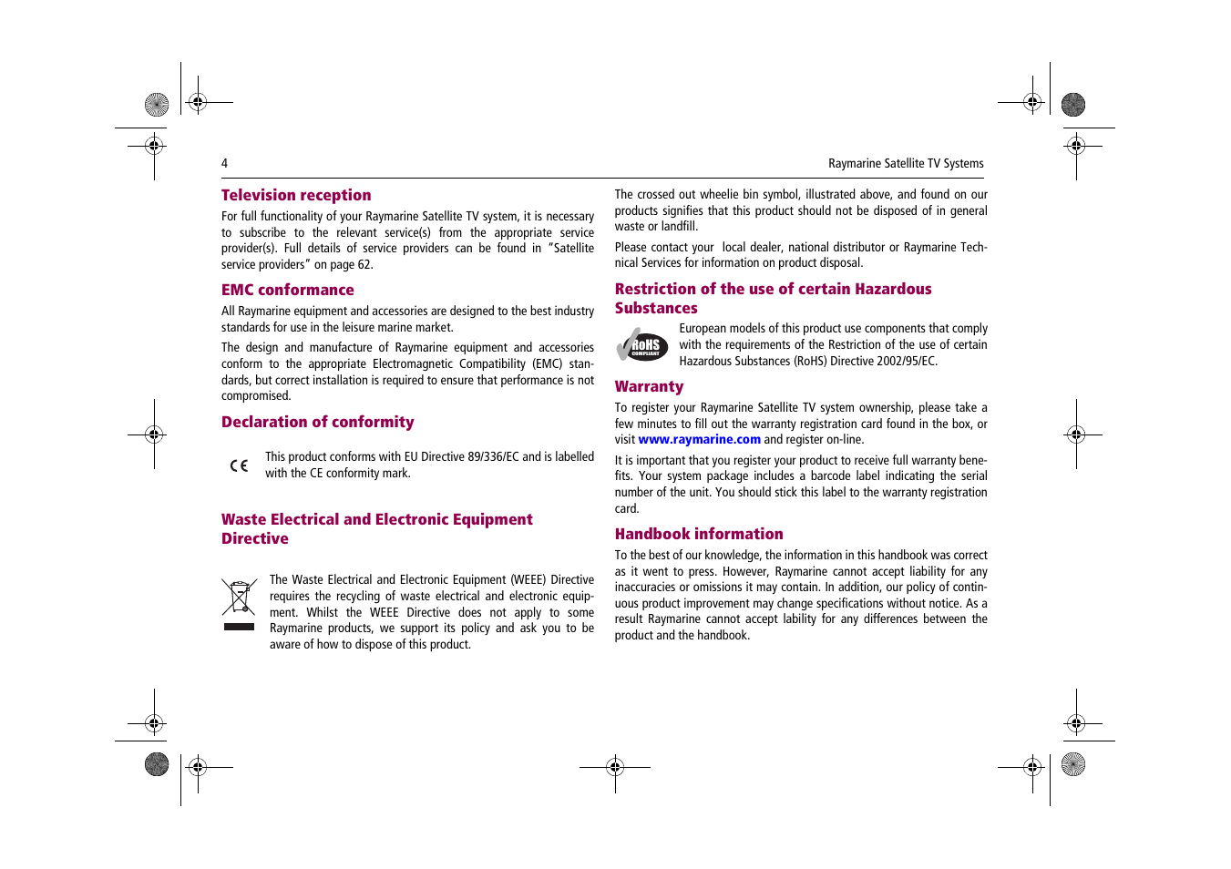 Raymarine Satellite TV Systems User Manual | Page 8 / 78