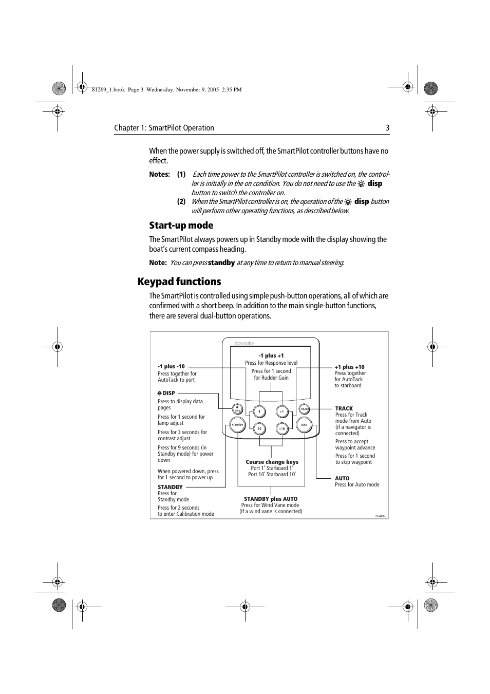 Keypad functions, Start-up mode | Raymarine ST6002 User Manual | Page 13 / 56