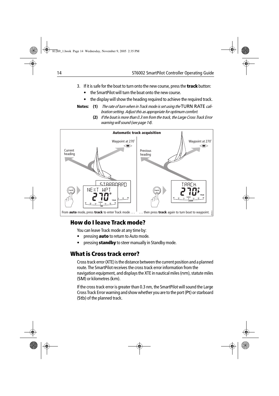 How do i leave track mode, What is cross track error | Raymarine ST6002 User Manual | Page 24 / 56