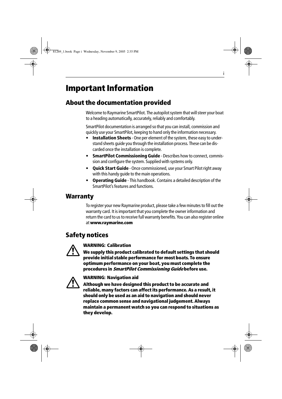 Important information, About the documentation provided, Warranty | Safety notices | Raymarine ST6002 User Manual | Page 3 / 56