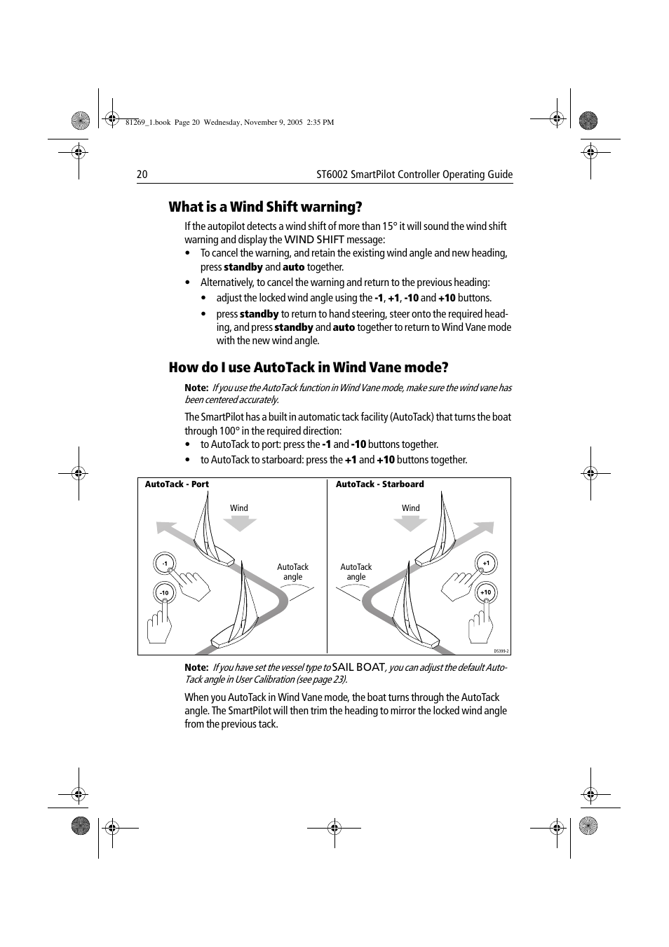 What is a wind shift warning, How do i use autotack in wind vane mode | Raymarine ST6002 User Manual | Page 30 / 56