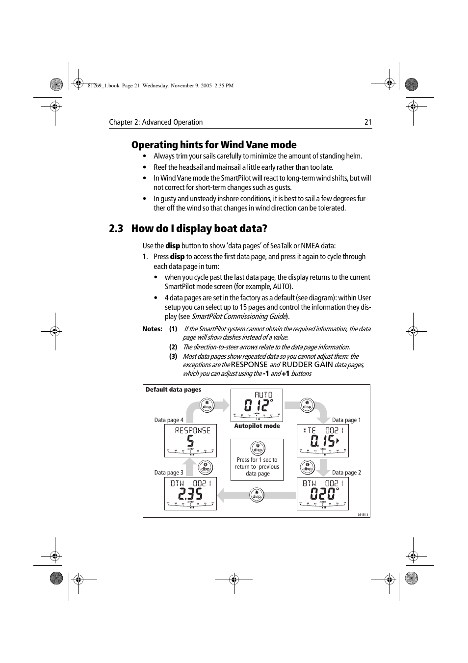 3 how do i display boat data, Operating hints for wind vane mode | Raymarine ST6002 User Manual | Page 31 / 56