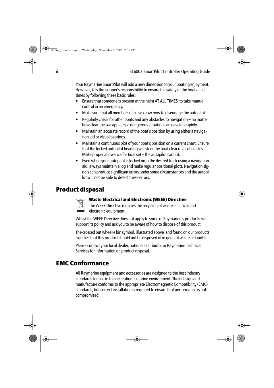 Product disposal, Emc conformance | Raymarine ST6002 User Manual | Page 4 / 56