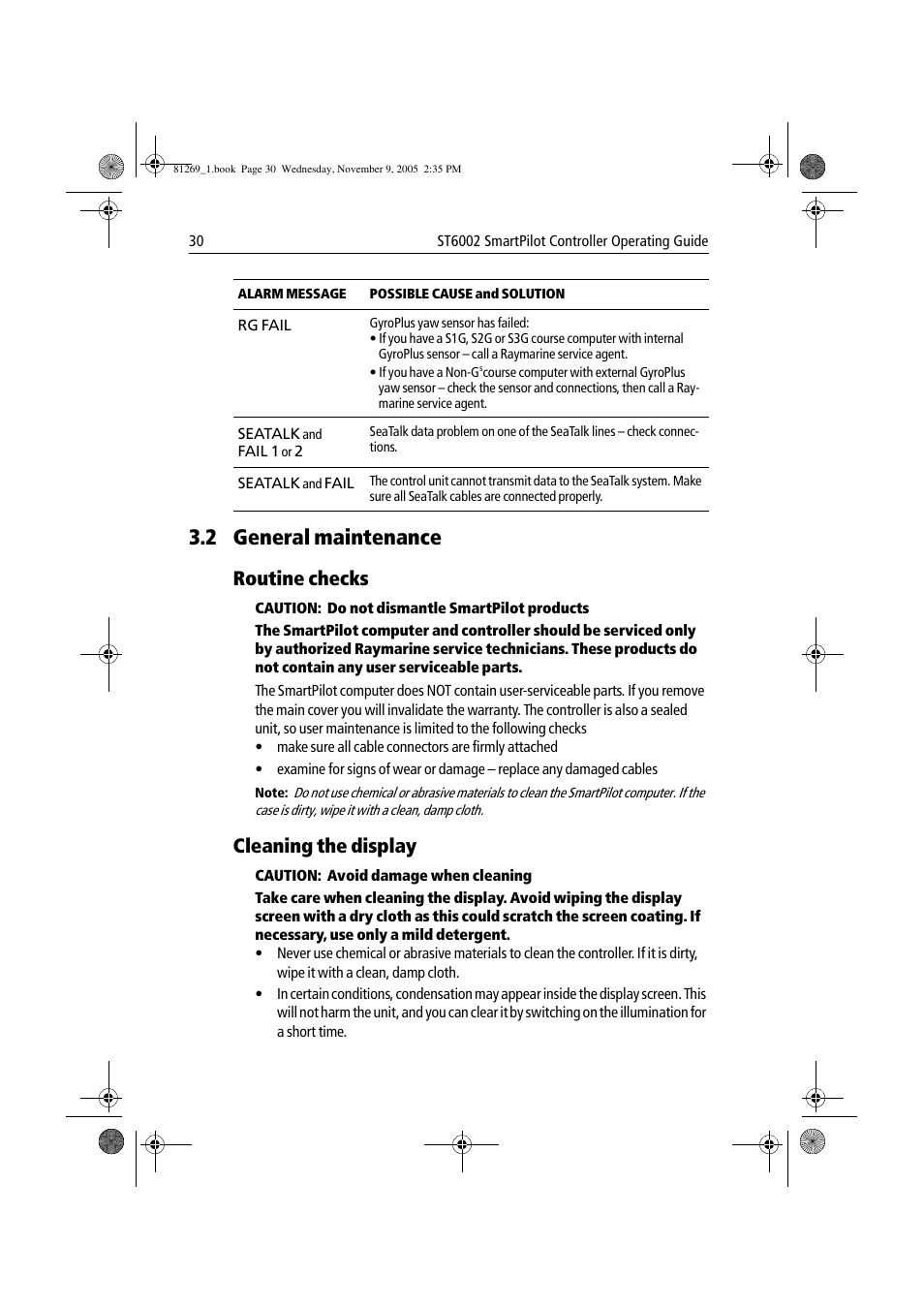 2 general maintenance, Routine checks, Cleaning the display | Raymarine ST6002 User Manual | Page 40 / 56