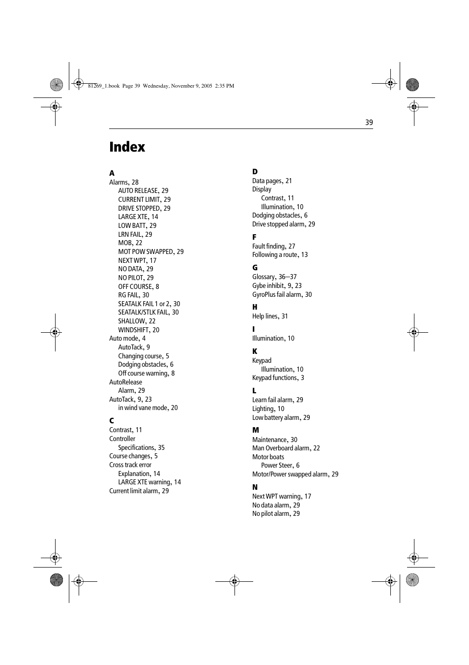 Index | Raymarine ST6002 User Manual | Page 49 / 56