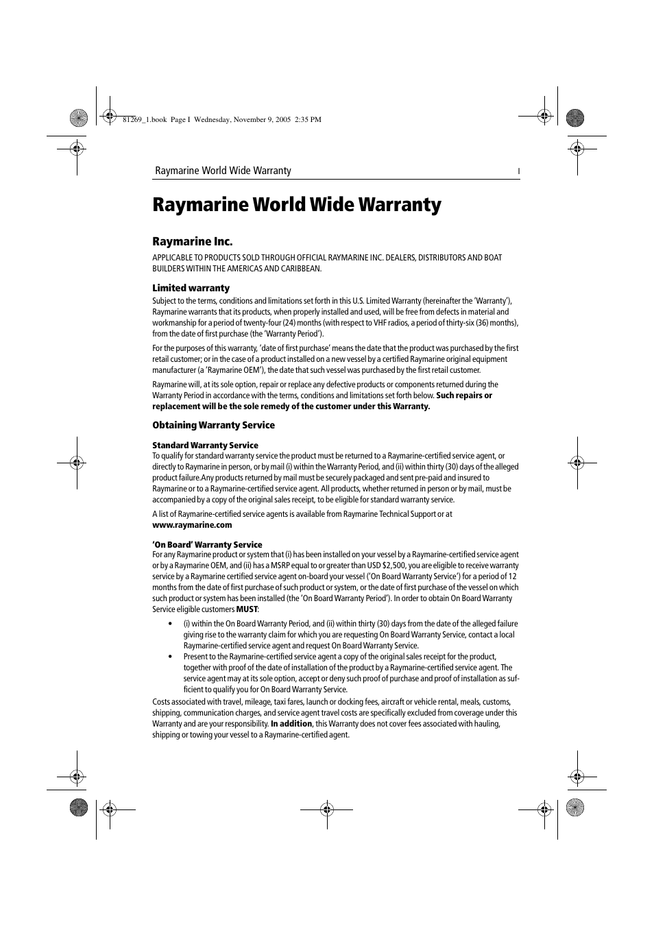 Raymarine world wide warranty, Raymarine inc | Raymarine ST6002 User Manual | Page 51 / 56