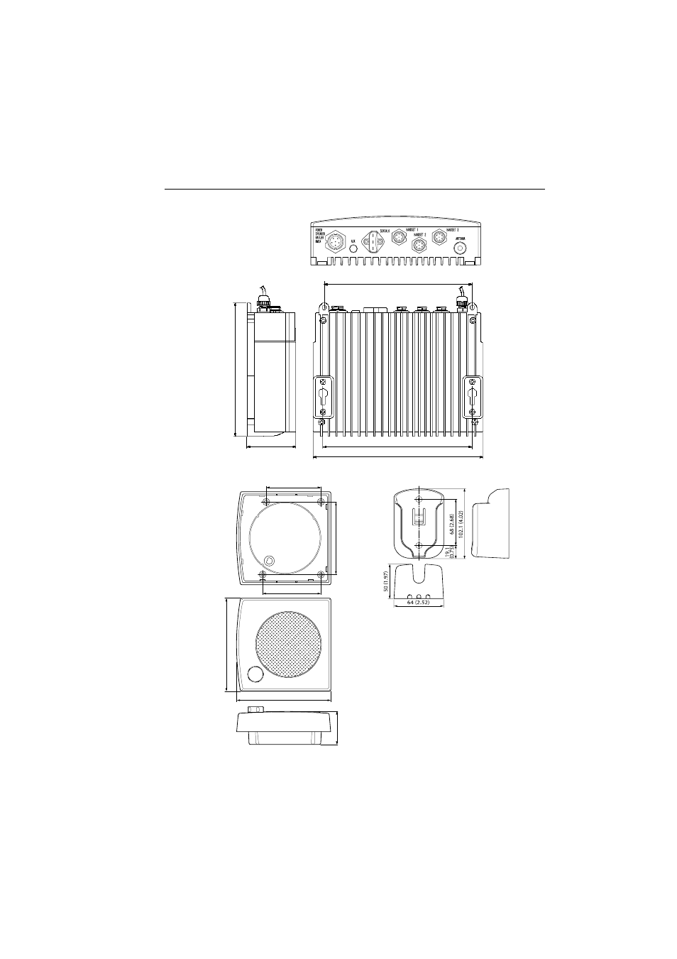 Base station transceiver, External speaker unit cradle unit, Figure 2-2 outline and mounting dimensions | Raymarine Ray230 User Manual | Page 18 / 130