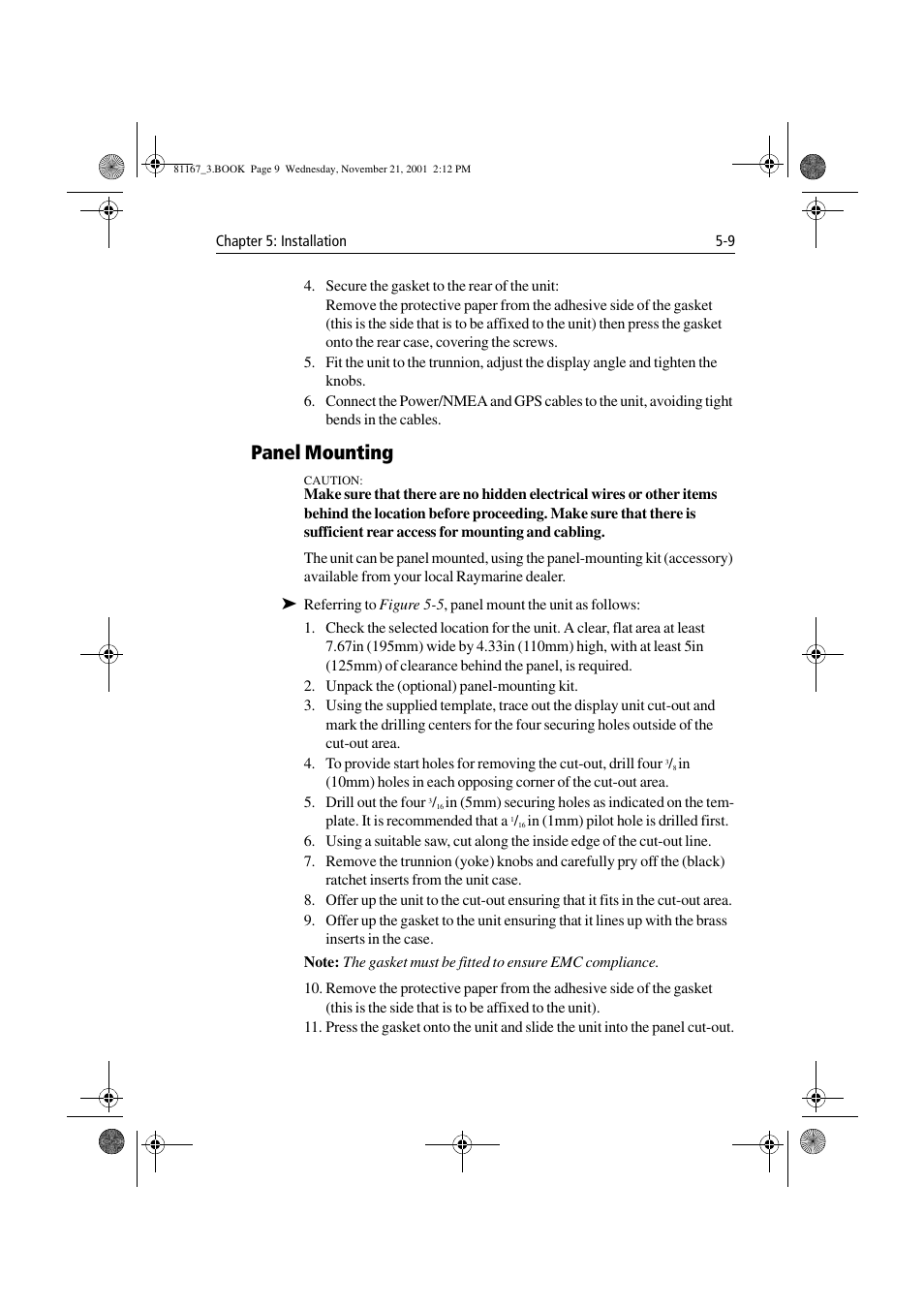 Panel mounting, Panel mounting -9 | Raymarine 320 User Manual | Page 108 / 139