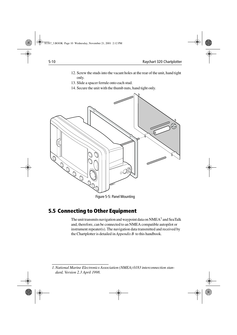 Figure 5-5: panel mounting, 5 connecting to other equipment, 5 connecting to other equipment -10 | Raymarine 320 User Manual | Page 109 / 139