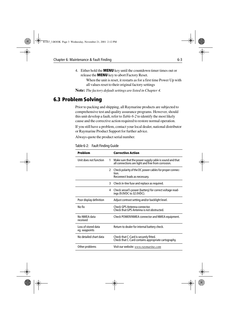 3 problem solving, 3 problem solving -3 | Raymarine 320 User Manual | Page 118 / 139