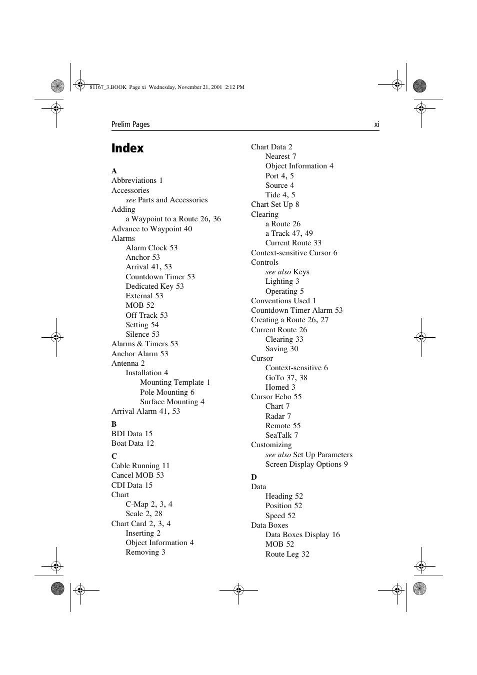 Index | Raymarine 320 User Manual | Page 126 / 139